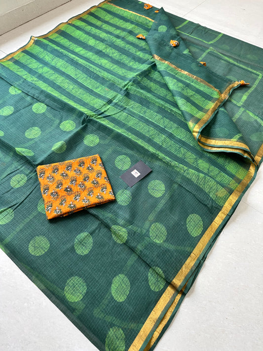 Pure HandBlock Printed Kota Cotton Doria Saree