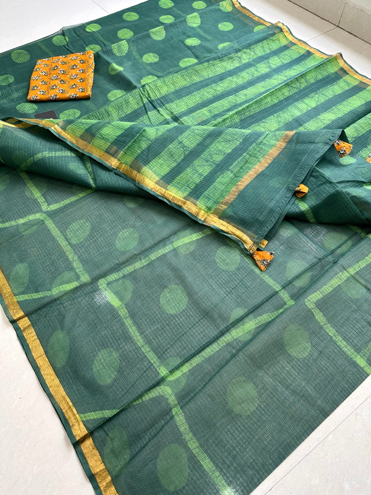 Pure HandBlock Printed Kota Cotton Doria Saree