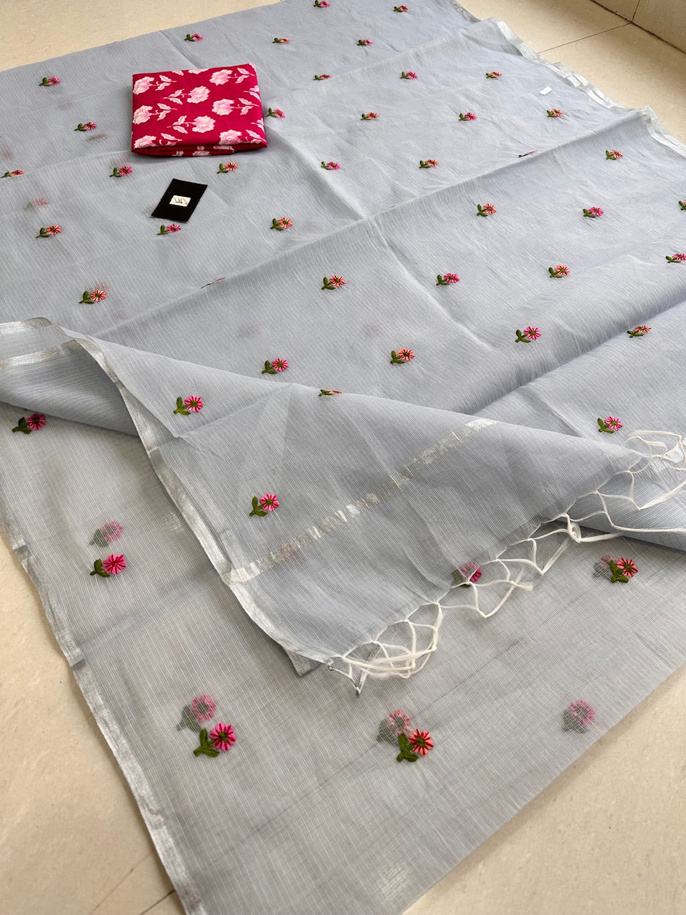 Embroidered Kota Cotton Doria Saree