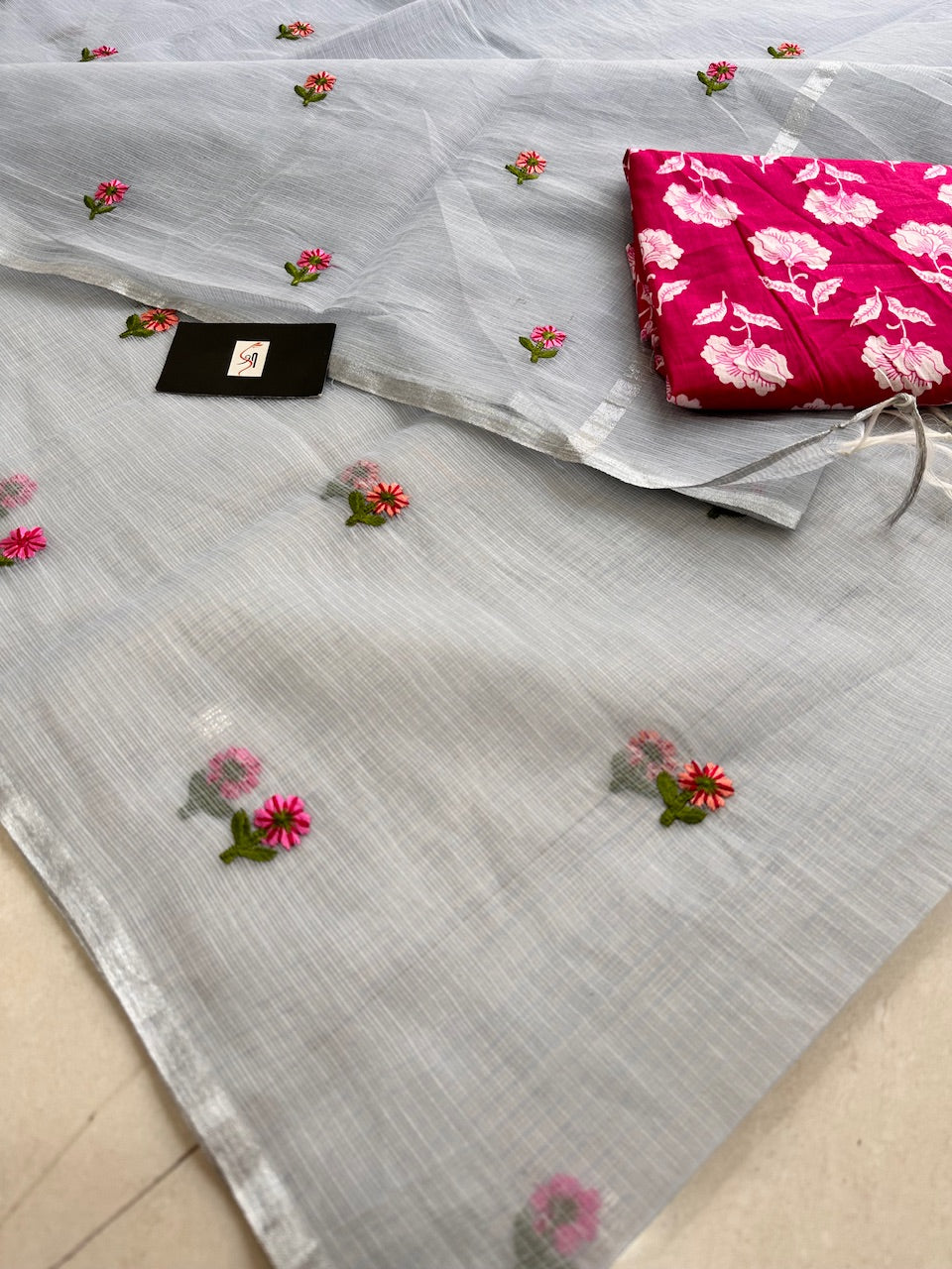 Embroidered Kota Cotton Doria Saree