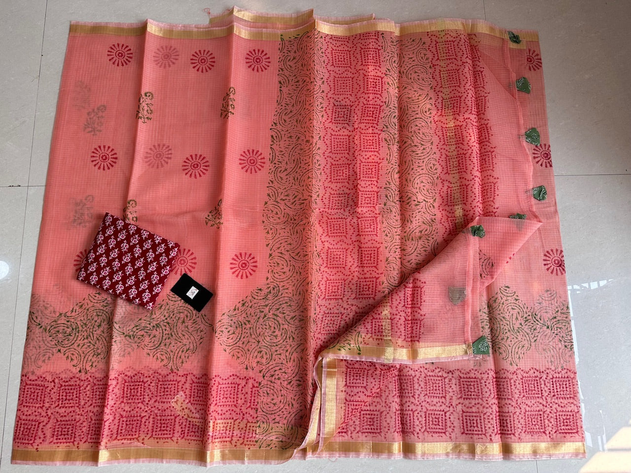 HandBlock Printed Kota Cotton Doria Saree