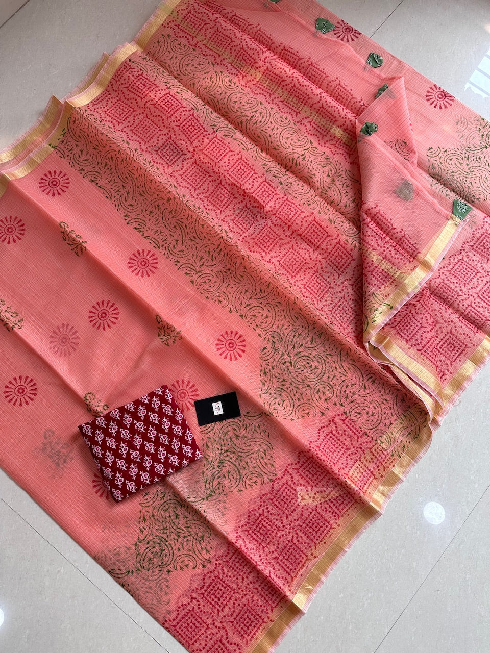 HandBlock Printed Kota Cotton Doria Saree