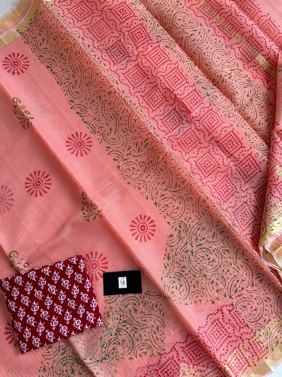 HandBlock Printed Kota Cotton Doria Saree