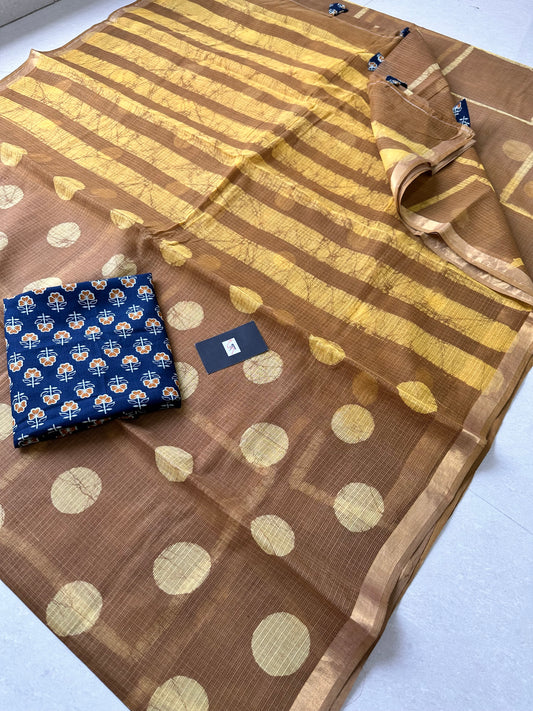 Pure HandBlock Printed Kota Cotton Doria Saree