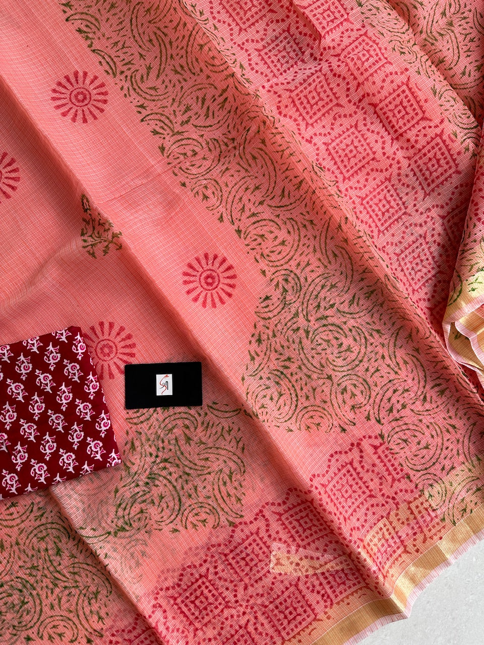 HandBlock Printed Kota Cotton Doria Saree