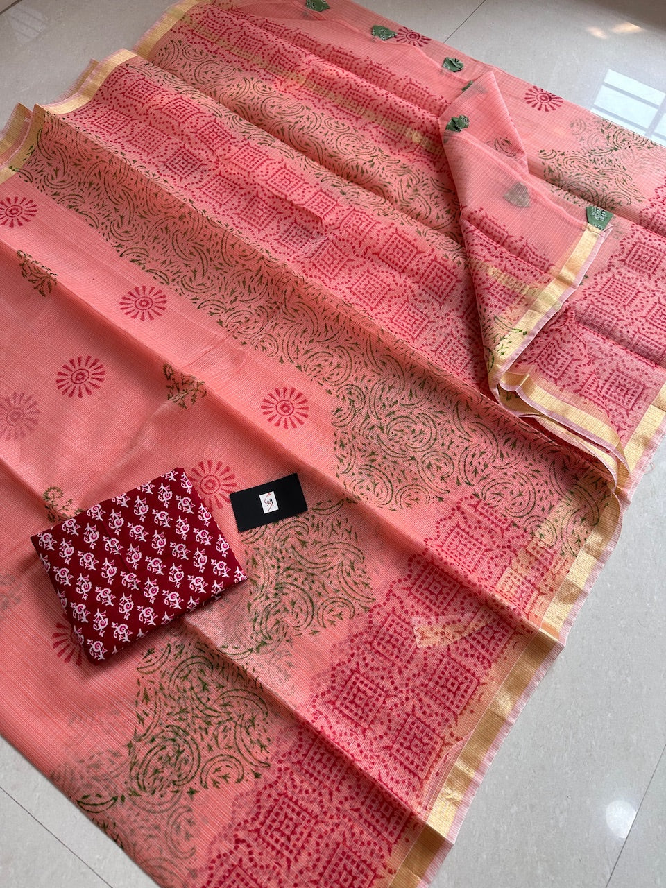 HandBlock Printed Kota Cotton Doria Saree