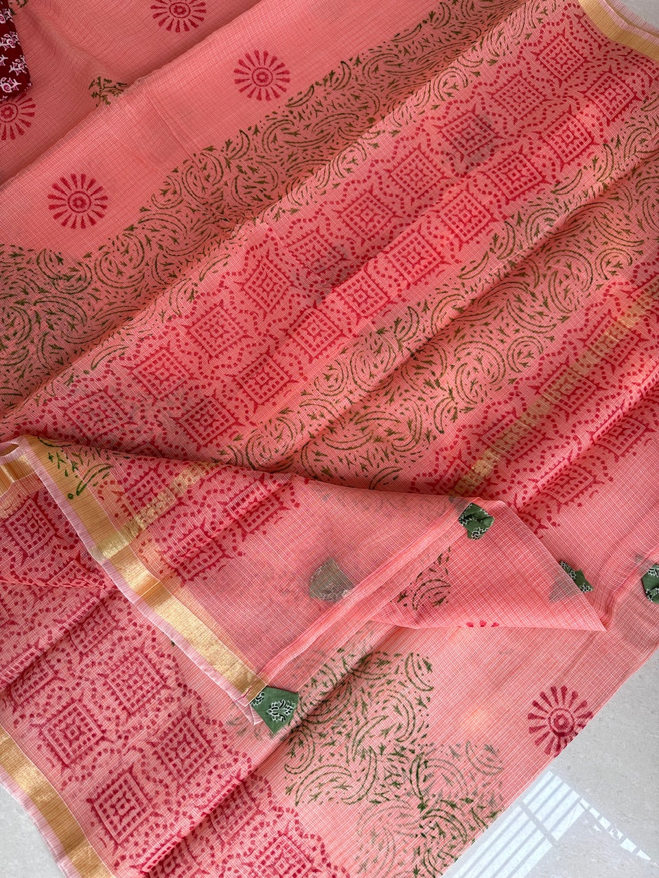 HandBlock Printed Kota Cotton Doria Saree