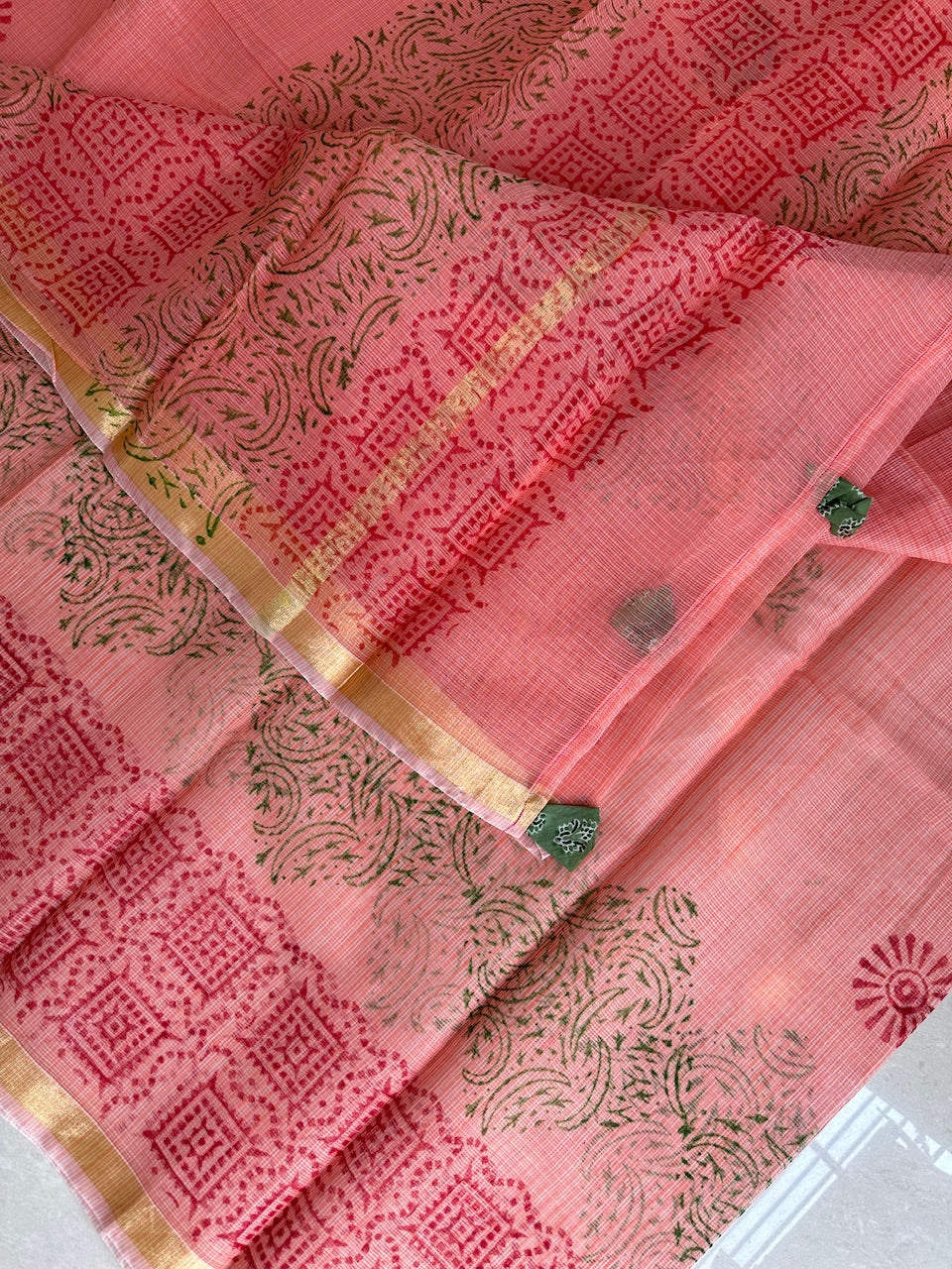 HandBlock Printed Kota Cotton Doria Saree