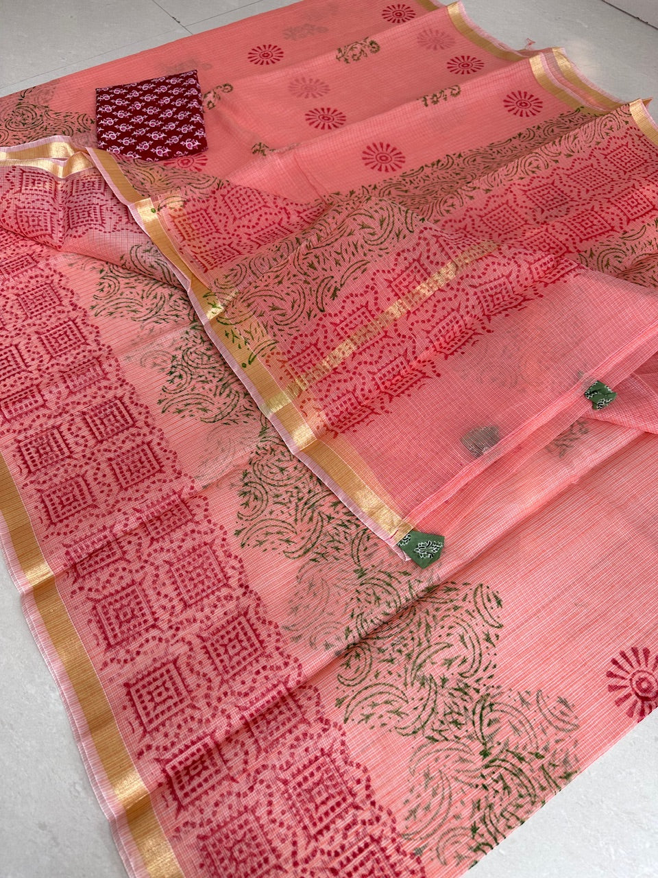 HandBlock Printed Kota Cotton Doria Saree