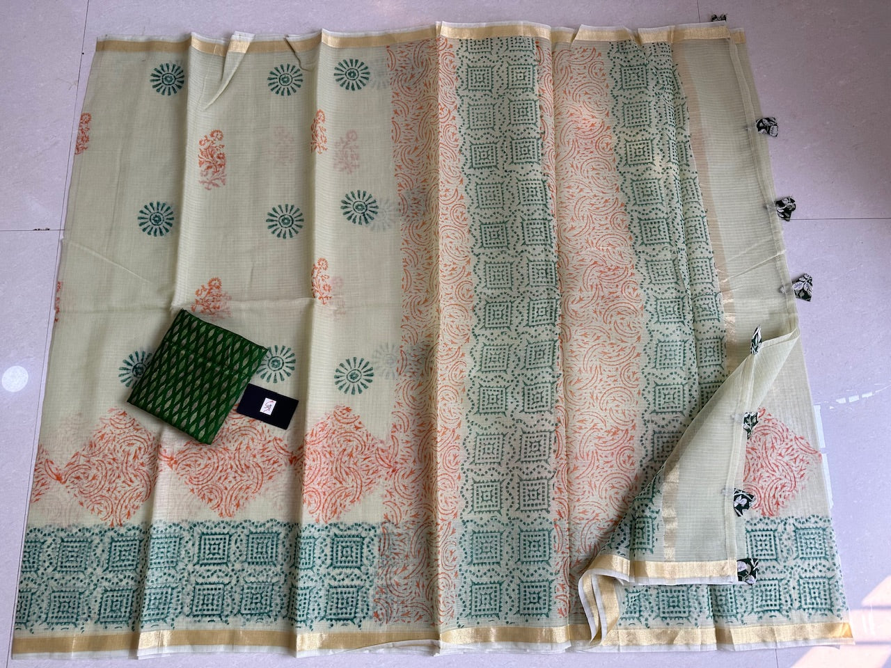 HandBlock Printed Kota Cotton Doria Saree