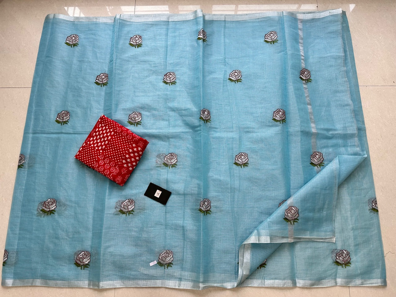 Embroidered Kota Cotton Doria Tissue Saree