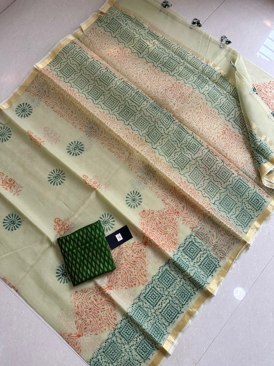 HandBlock Printed Kota Cotton Doria Saree