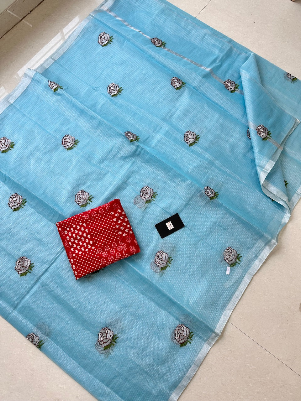 Embroidered Kota Cotton Doria Tissue Saree