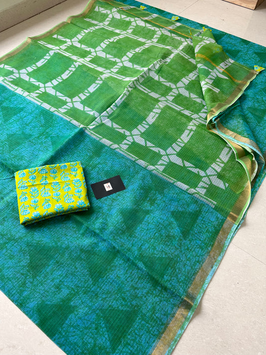 Pure HandBlock Printed Kota Cotton Doria Saree