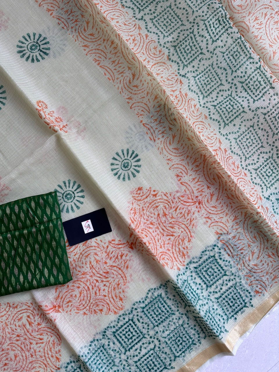 HandBlock Printed Kota Cotton Doria Saree