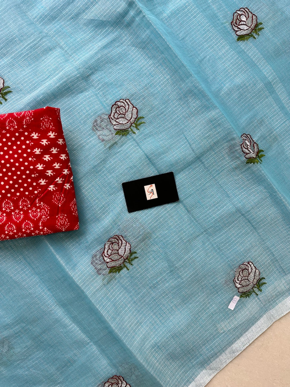 Embroidered Kota Cotton Doria Tissue Saree