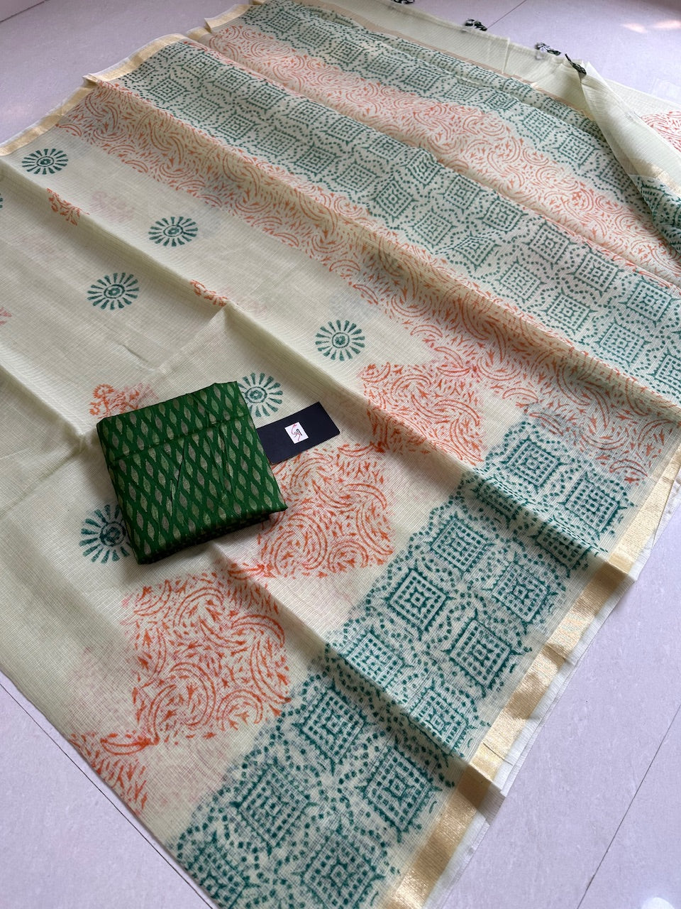 HandBlock Printed Kota Cotton Doria Saree