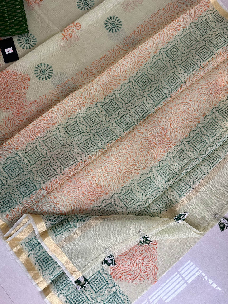 HandBlock Printed Kota Cotton Doria Saree