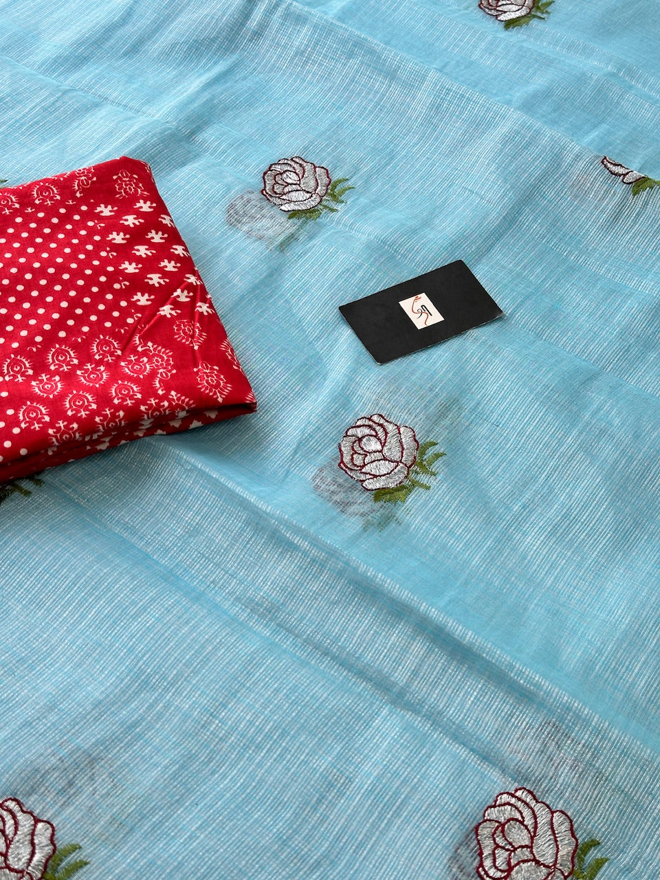 Embroidered Kota Cotton Doria Tissue Saree