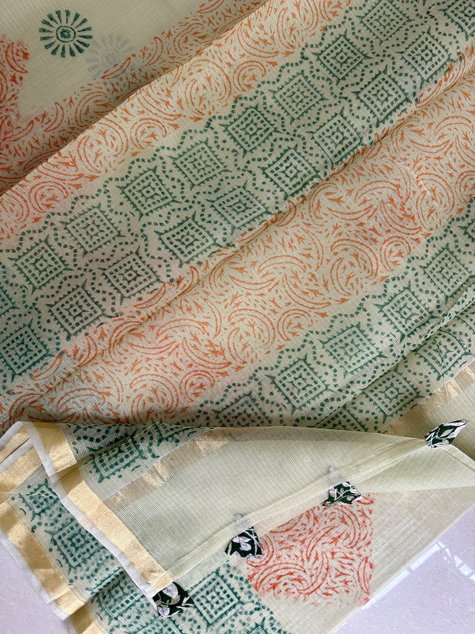 HandBlock Printed Kota Cotton Doria Saree