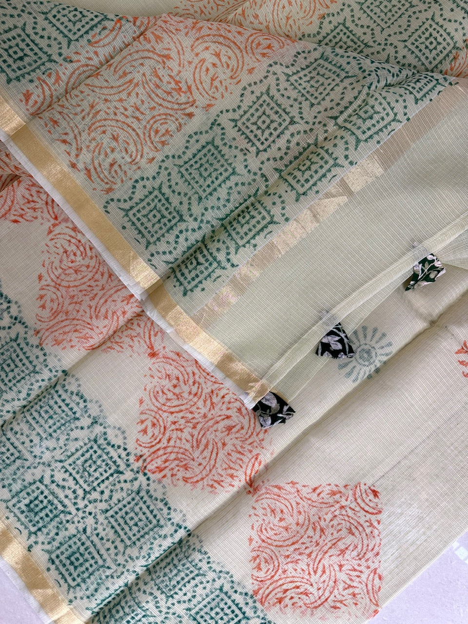 HandBlock Printed Kota Cotton Doria Saree