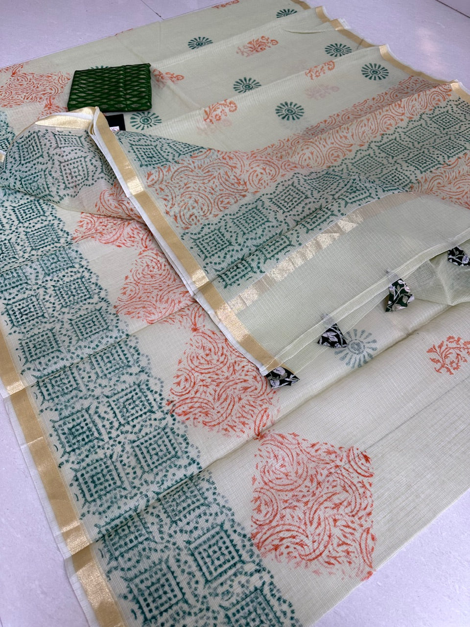 HandBlock Printed Kota Cotton Doria Saree