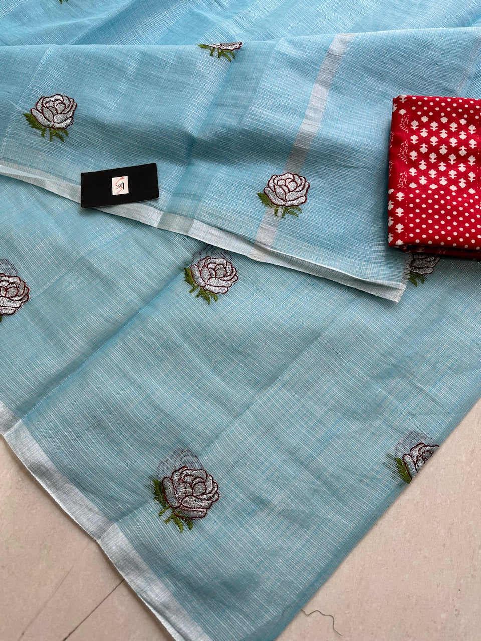 Embroidered Kota Cotton Doria Tissue Saree