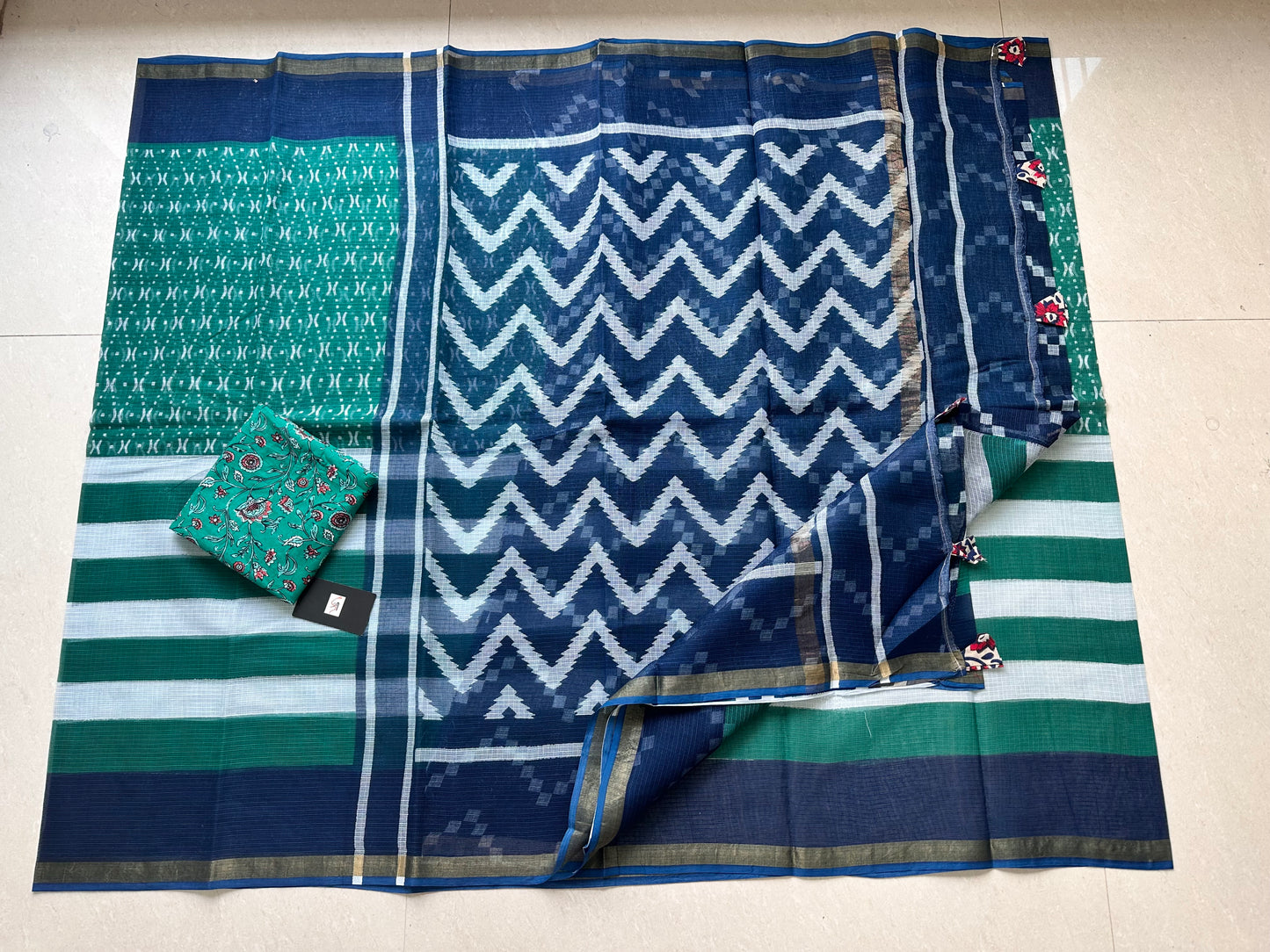 Pure HandBlock Printed Kota Cotton Doria Saree