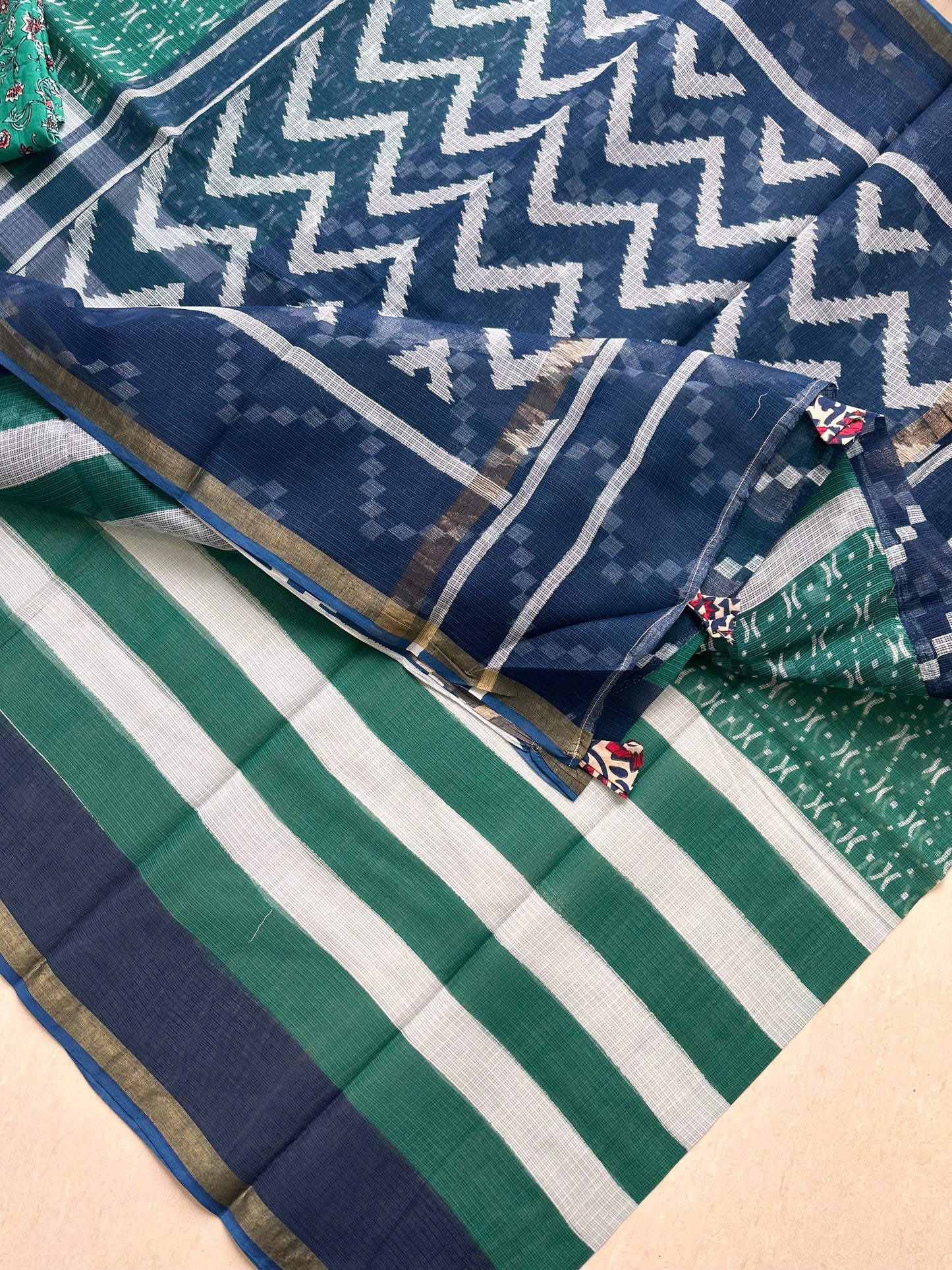 Pure HandBlock Printed Kota Cotton Doria Saree