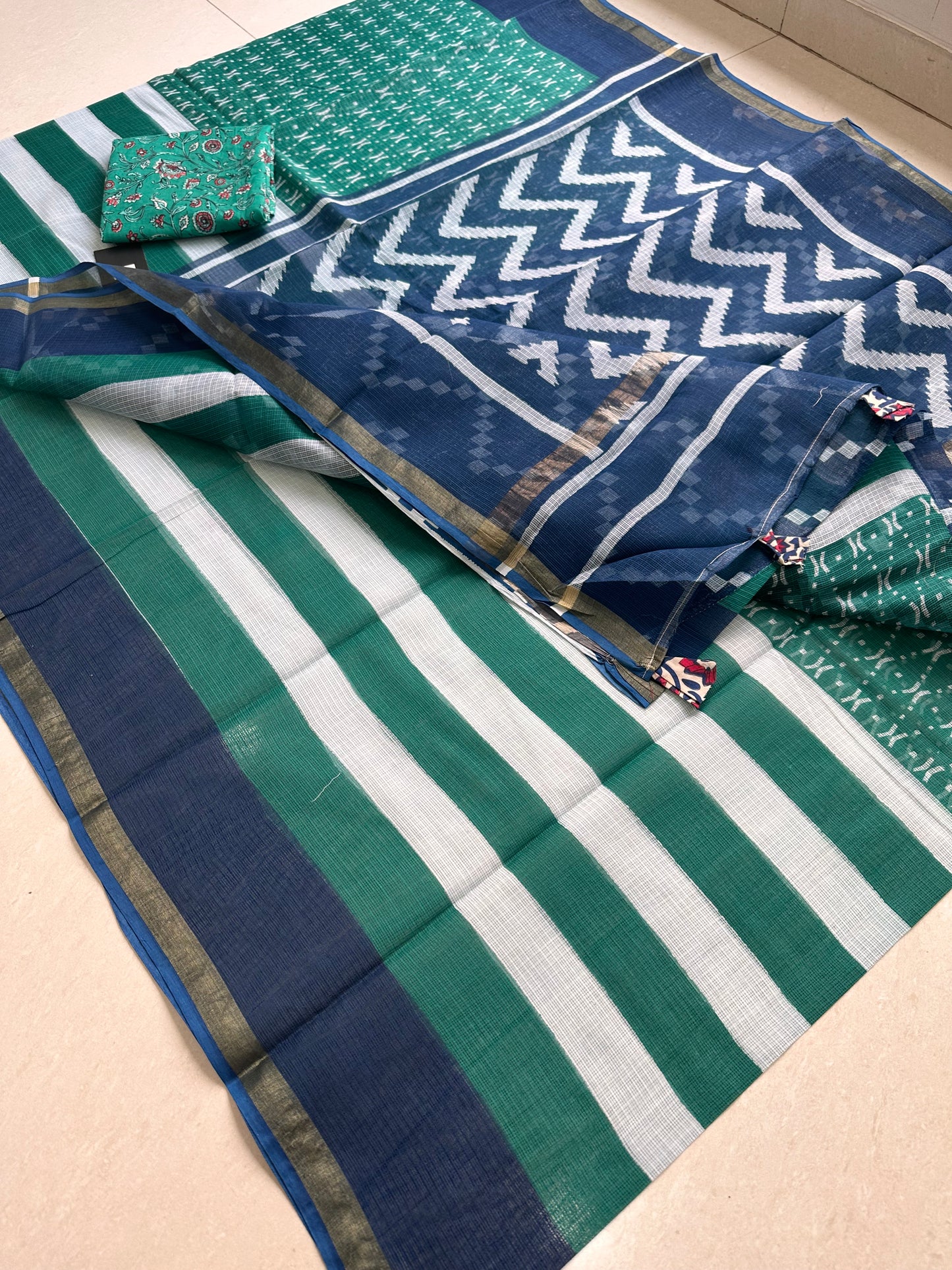 Pure HandBlock Printed Kota Cotton Doria Saree