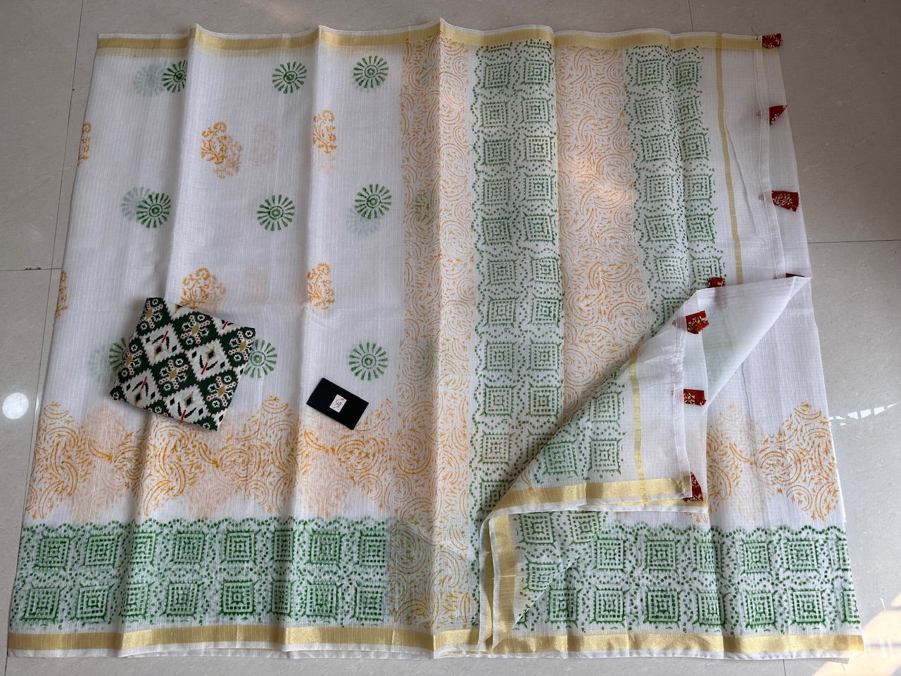 HandBlock Printed Kota Cotton Doria Saree