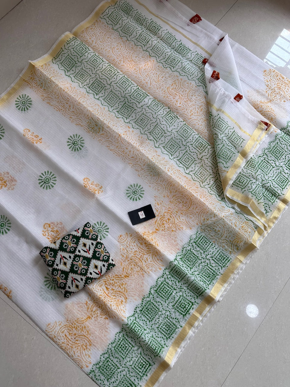 HandBlock Printed Kota Cotton Doria Saree