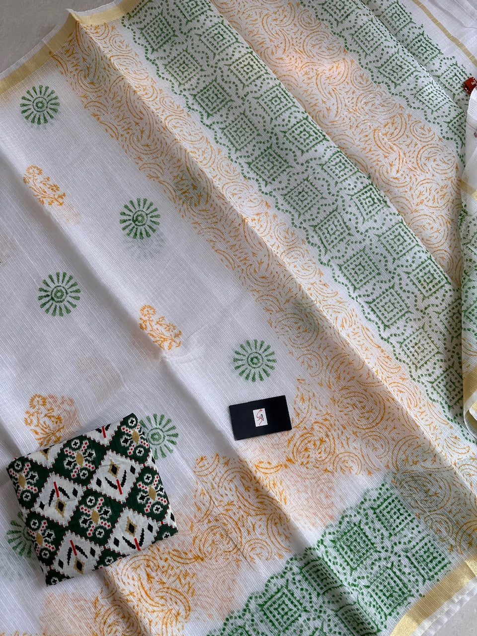 HandBlock Printed Kota Cotton Doria Saree