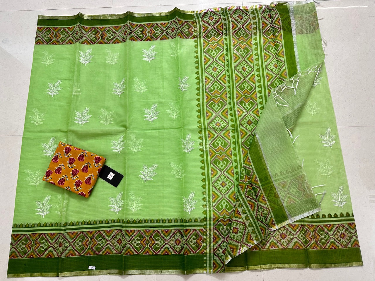 Embroidered HandBlock Printed Kota Cotton Doria Saree