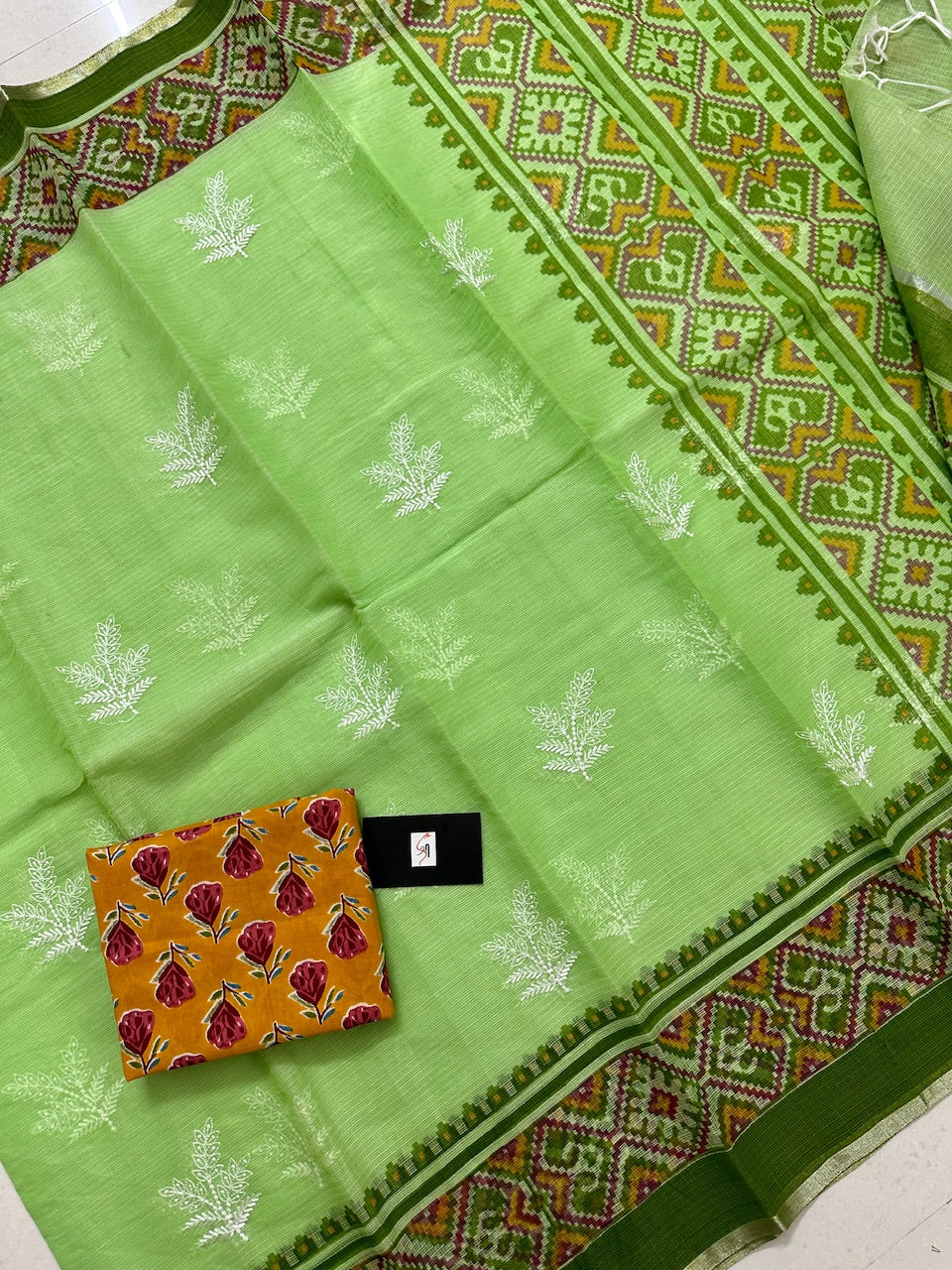 Embroidered HandBlock Printed Kota Cotton Doria Saree