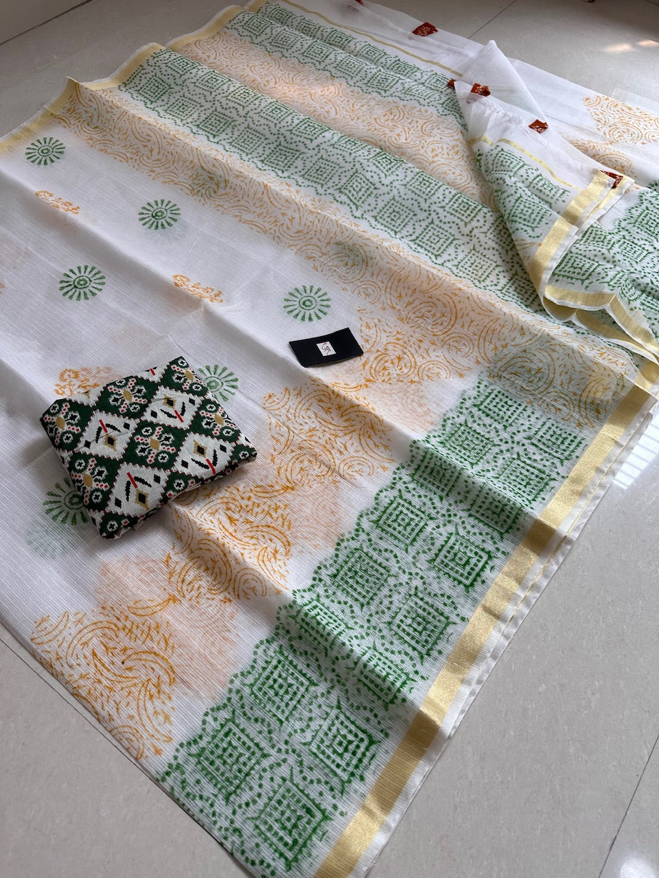 HandBlock Printed Kota Cotton Doria Saree