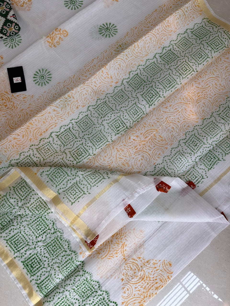 HandBlock Printed Kota Cotton Doria Saree