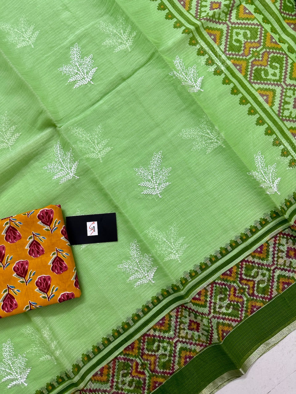 Embroidered HandBlock Printed Kota Cotton Doria Saree