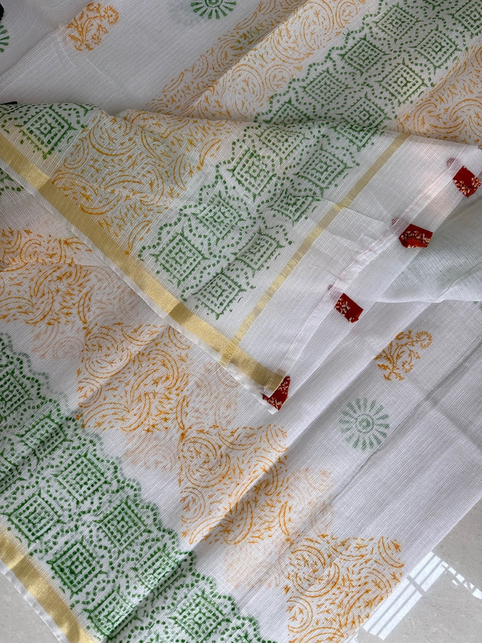 HandBlock Printed Kota Cotton Doria Saree