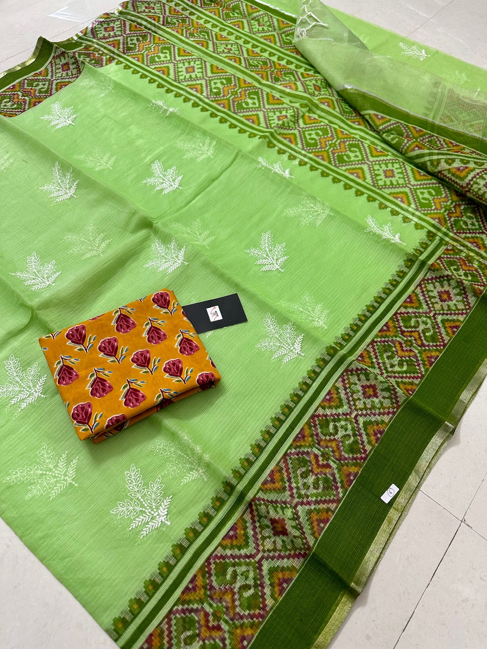 Embroidered HandBlock Printed Kota Cotton Doria Saree