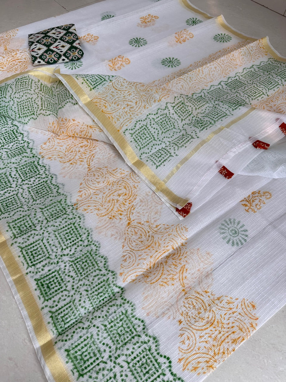 HandBlock Printed Kota Cotton Doria Saree