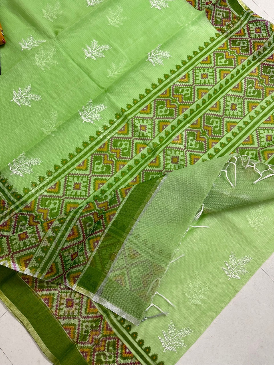 Embroidered HandBlock Printed Kota Cotton Doria Saree