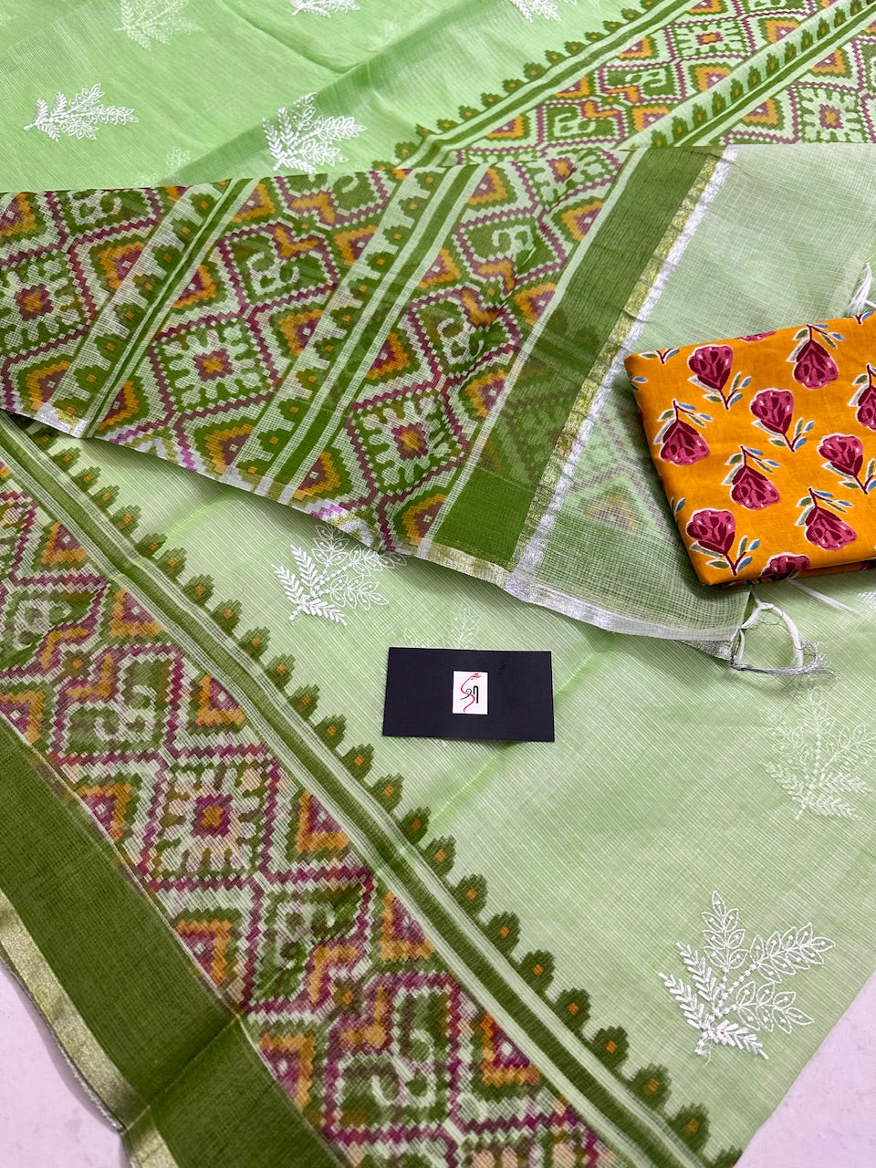 Embroidered HandBlock Printed Kota Cotton Doria Saree