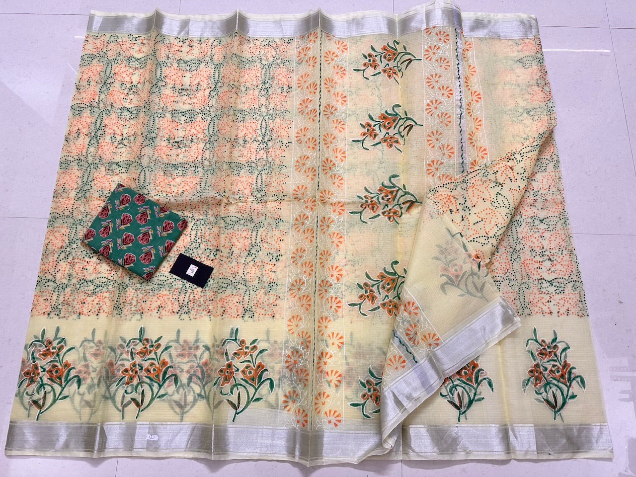 HandBlock Printed Kota Cotton Doria Saree