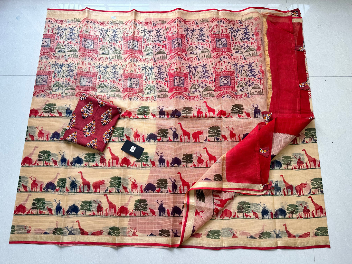 Pure HandBlock Printed Kota Cotton Doria Saree