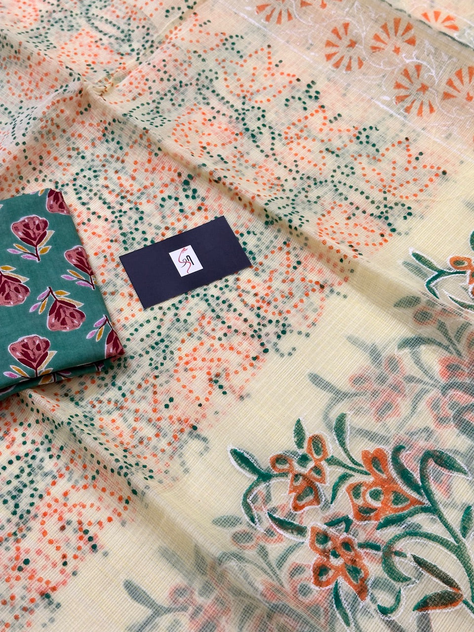 HandBlock Printed Kota Cotton Doria Saree