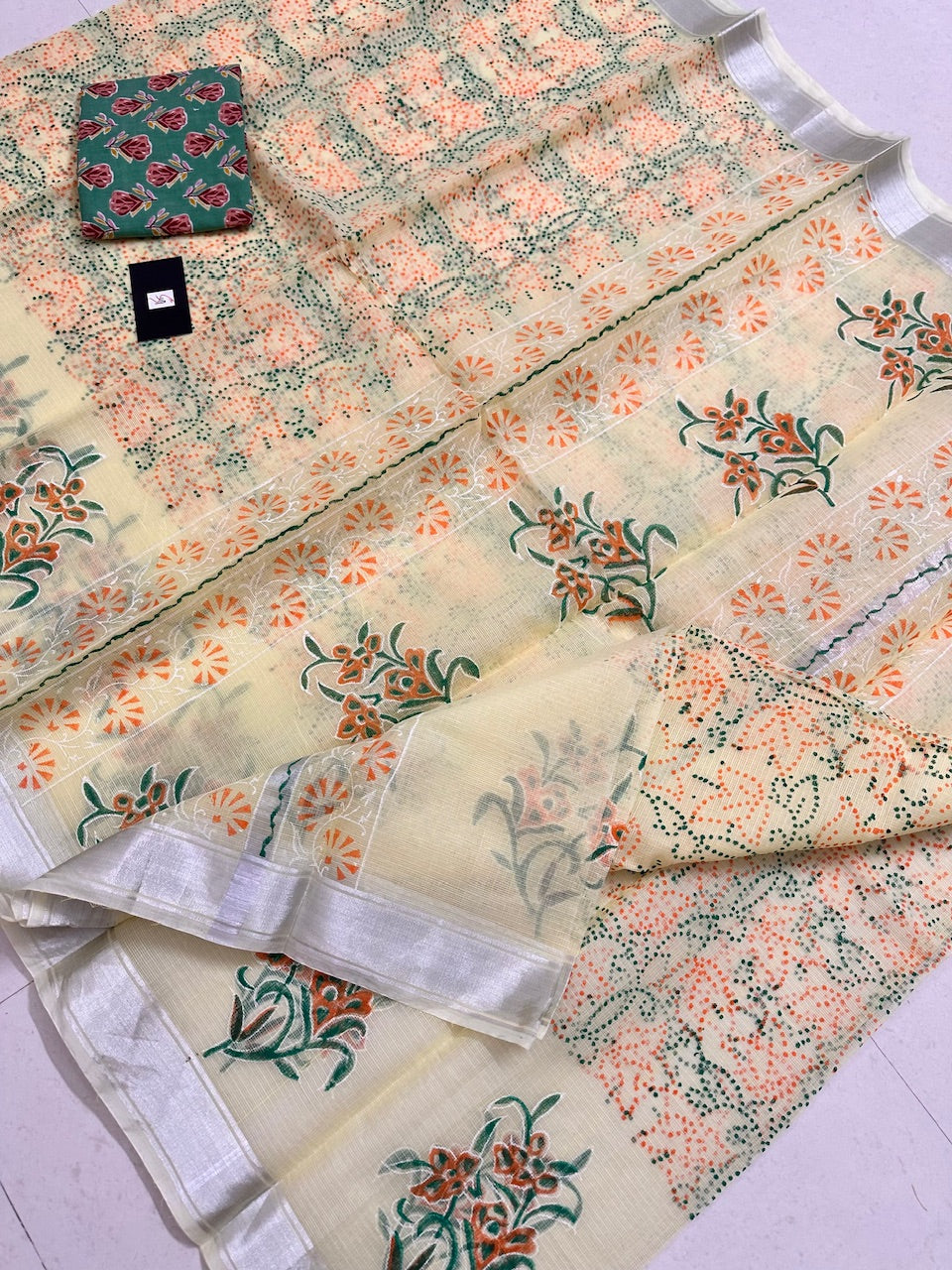 HandBlock Printed Kota Cotton Doria Saree