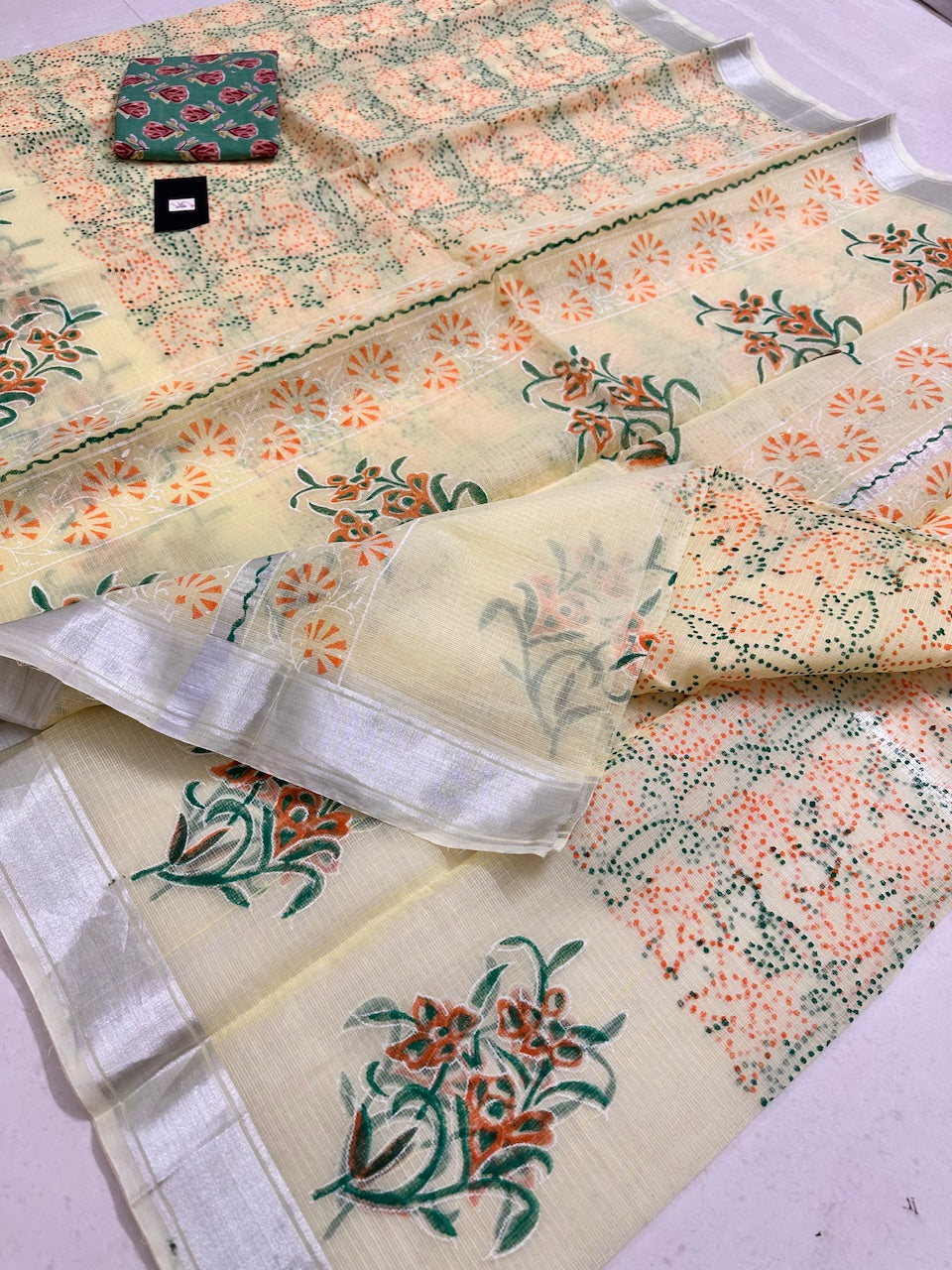 HandBlock Printed Kota Cotton Doria Saree