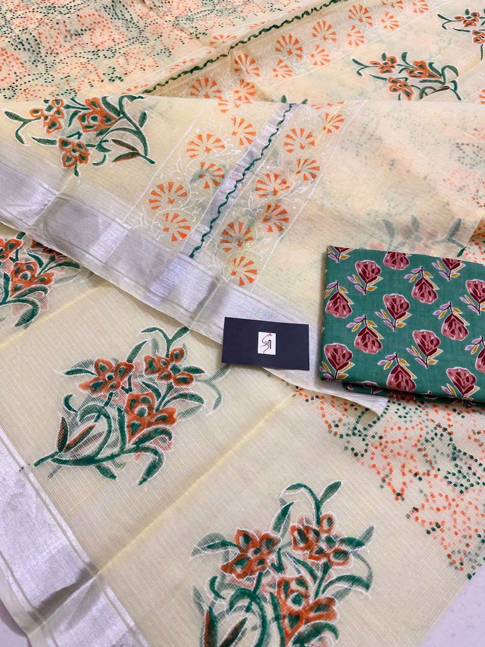 HandBlock Printed Kota Cotton Doria Saree