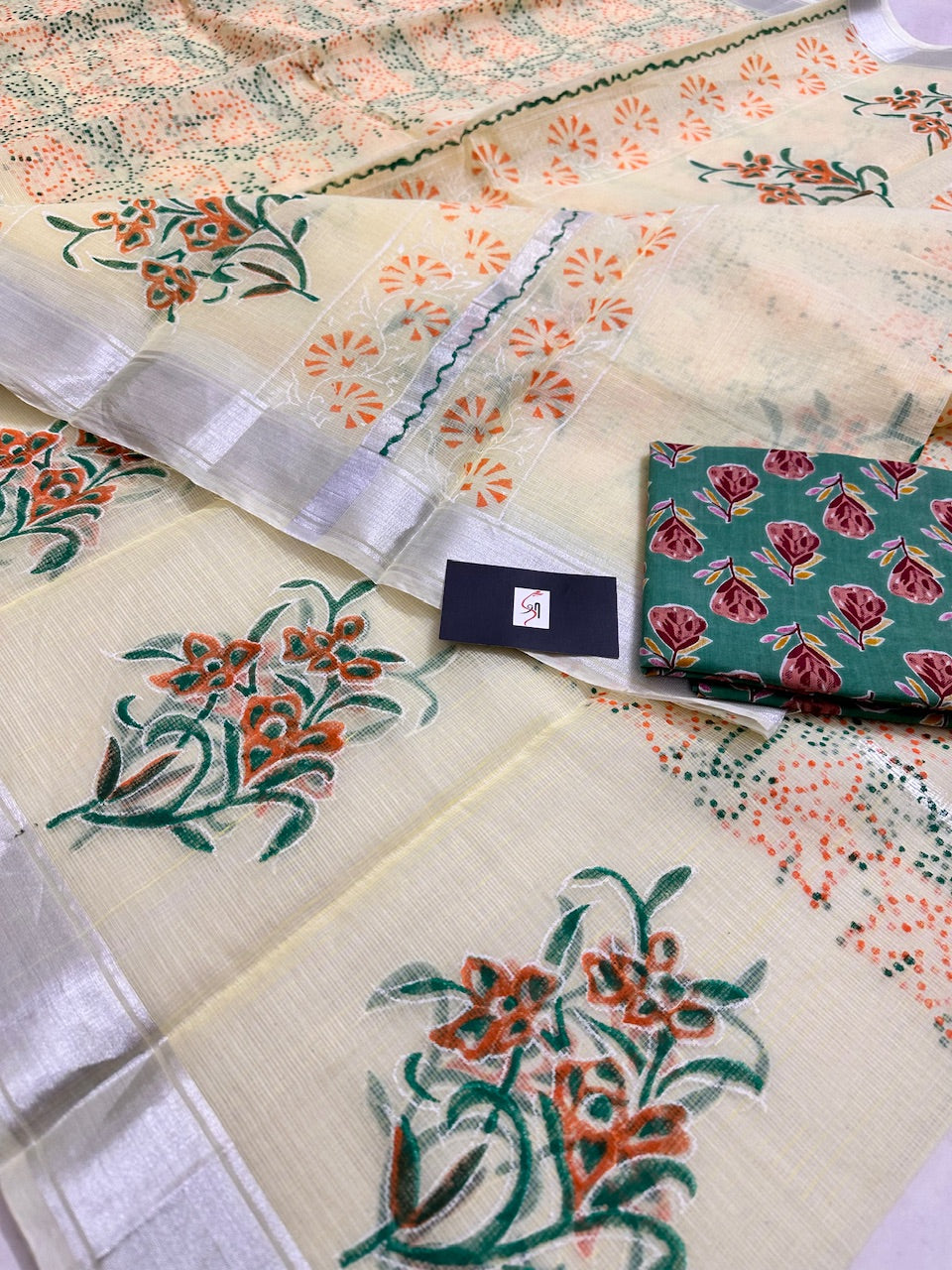 HandBlock Printed Kota Cotton Doria Saree